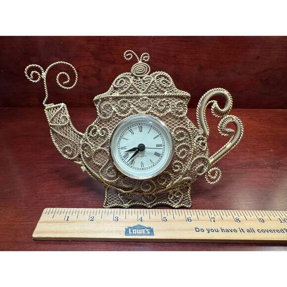 Vtg Wire Framed Teapot Kettle Clock Free Standing Battery Operated Quartz Works! - Picture 3 of 8